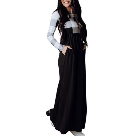 Simple Addiction Boutique White Blockin Around Maxi Dress Buffalo Plaid XXL - Picture 1 of 11